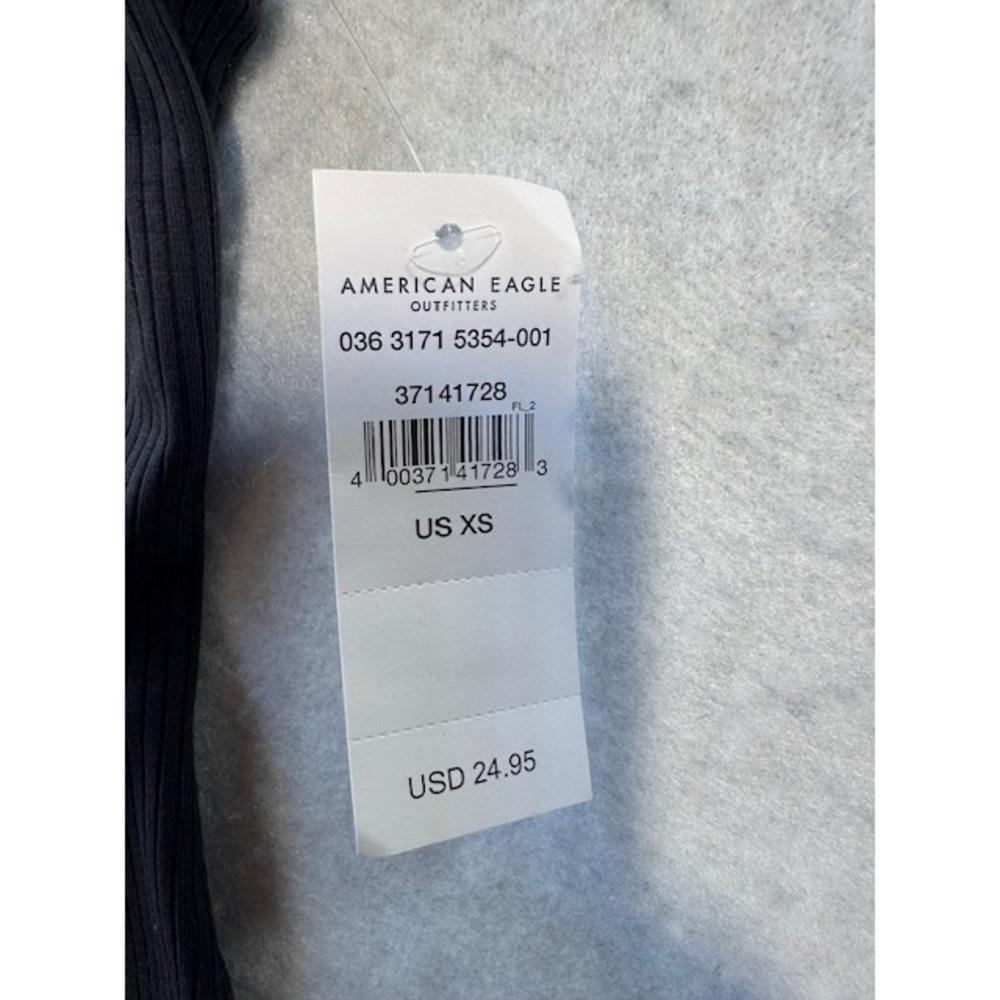 NEW American Eagle Black One Shoulder Strappy Thong Bodysuit Ribbed Knit Size XS - Picture 3 of 7